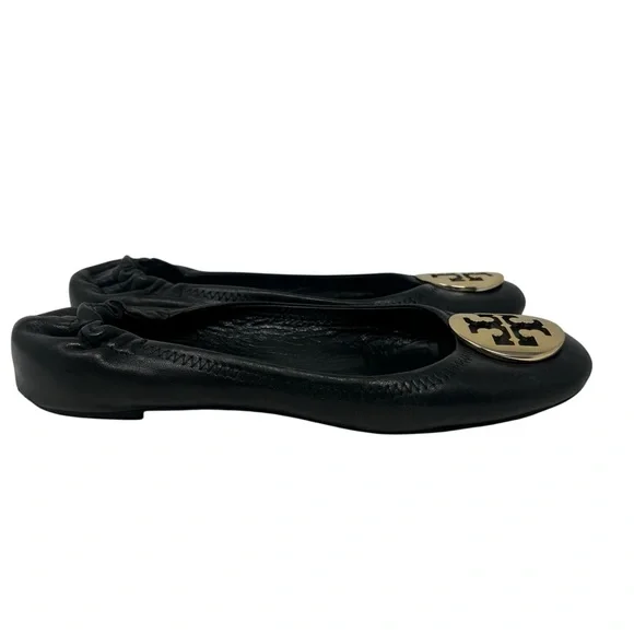 Tory Burch Black Flats with Gold Logo - Picture 3 of 8